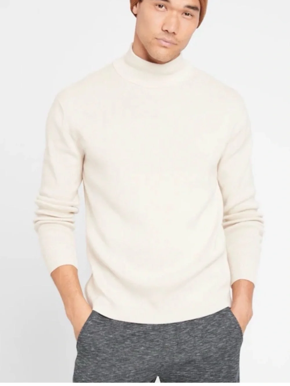 NWT Banana Republic Men's Supima Organic Cotton Ivory Cream Mock Neck Sweater M